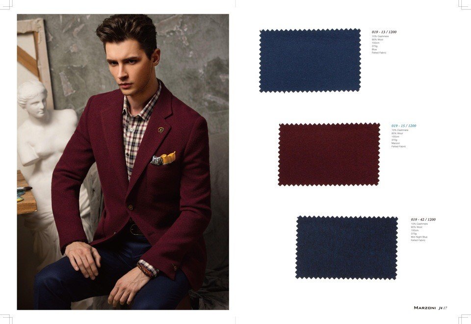 Пошив мужских пиджаков на заказ из ткани Marzoni вишневого цвета