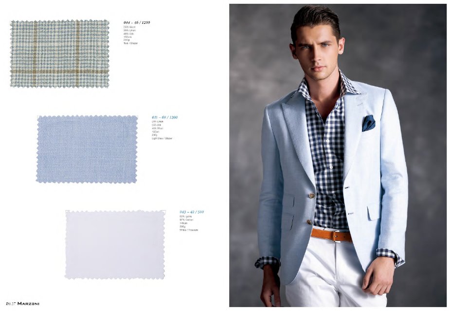 Пошив мужских пиджаков из светло-голубой ткани Marzoni